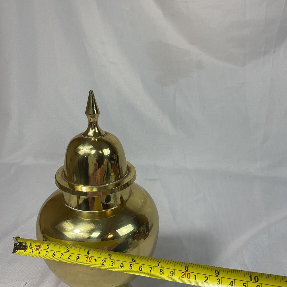 Vintage Solid Brass Ginger Jar Urn 12" Lidded Vase India Hollywood Regency - Picture 10 of 11